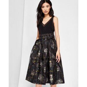 BNWT Ted Baker London Freay Metallic Jacquard  Floral Fit & Flare Dress